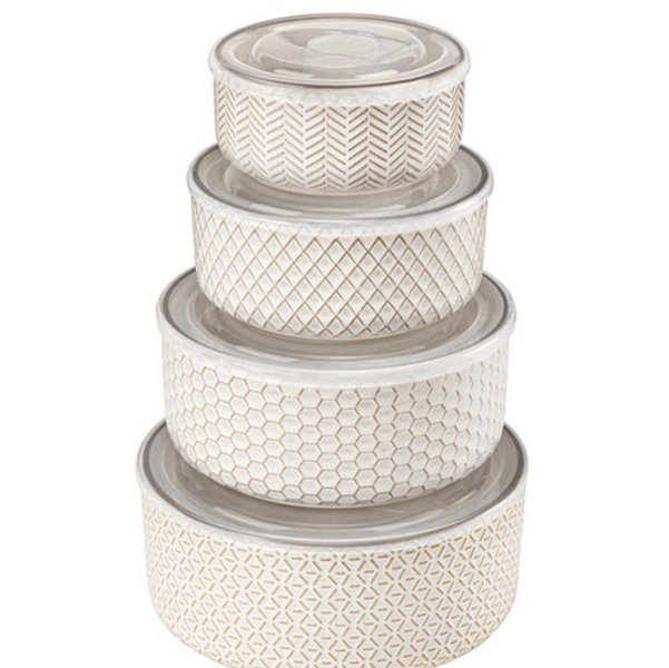 Kook Ceramic Nesting Bowls with Lids, Set of 4, Narbonne Collection