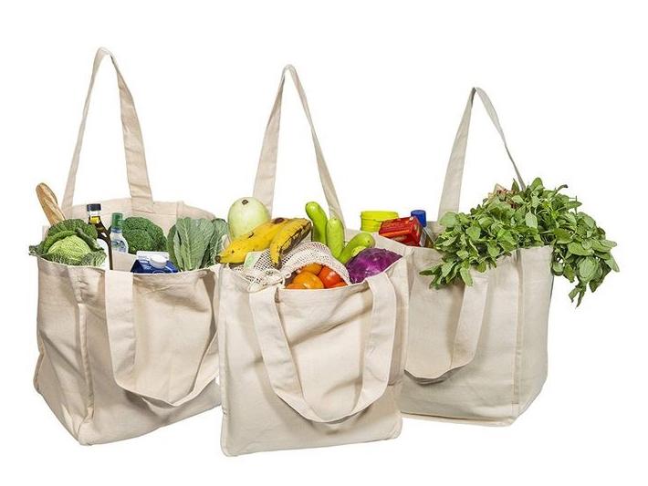 Best Canvas Grocery Shopping Bags - Canvas Grocery Shopping Bags with Handles - Cloth Grocery Tote Bags - Reusable Shopping Grocery Bags - Organic Cotton Washable & Eco-friendly Bags (3 Bags)