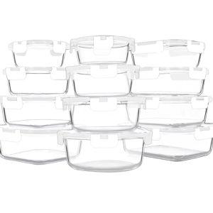 M MCIRCO 24-Piece Glass Food Storage Containers with Snap Locking Lids, White