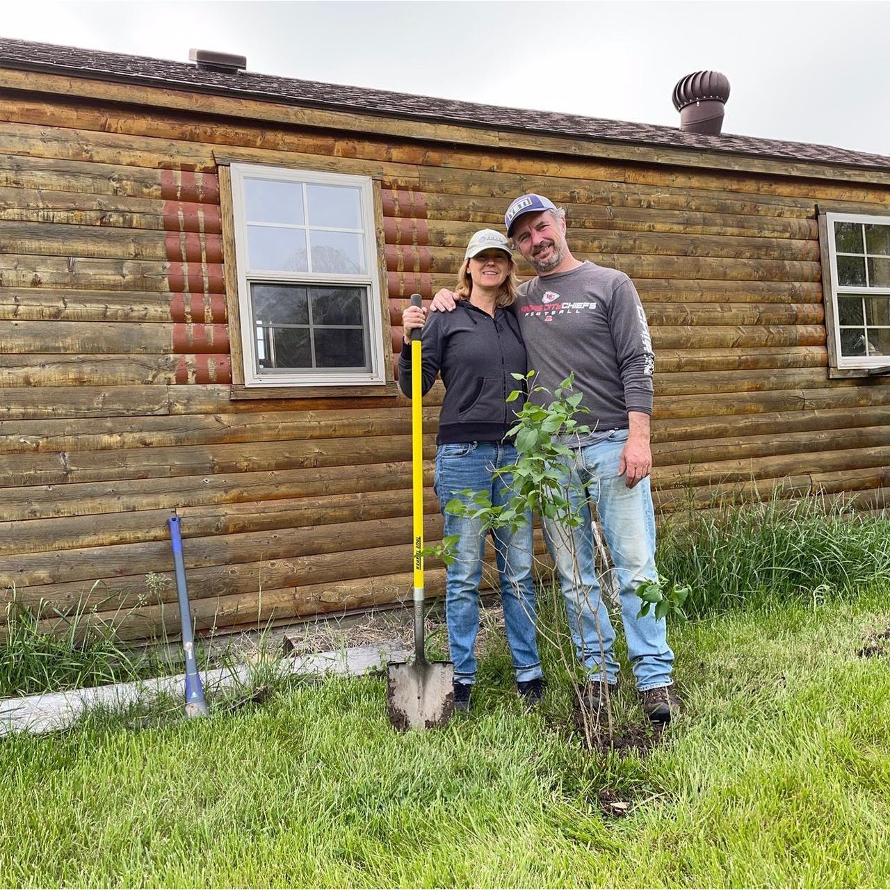 Mother's day on the farm, 2021. Planting a lilac next to the cabin in honor of Christina's mom, Gitta. It was her favorite tree.