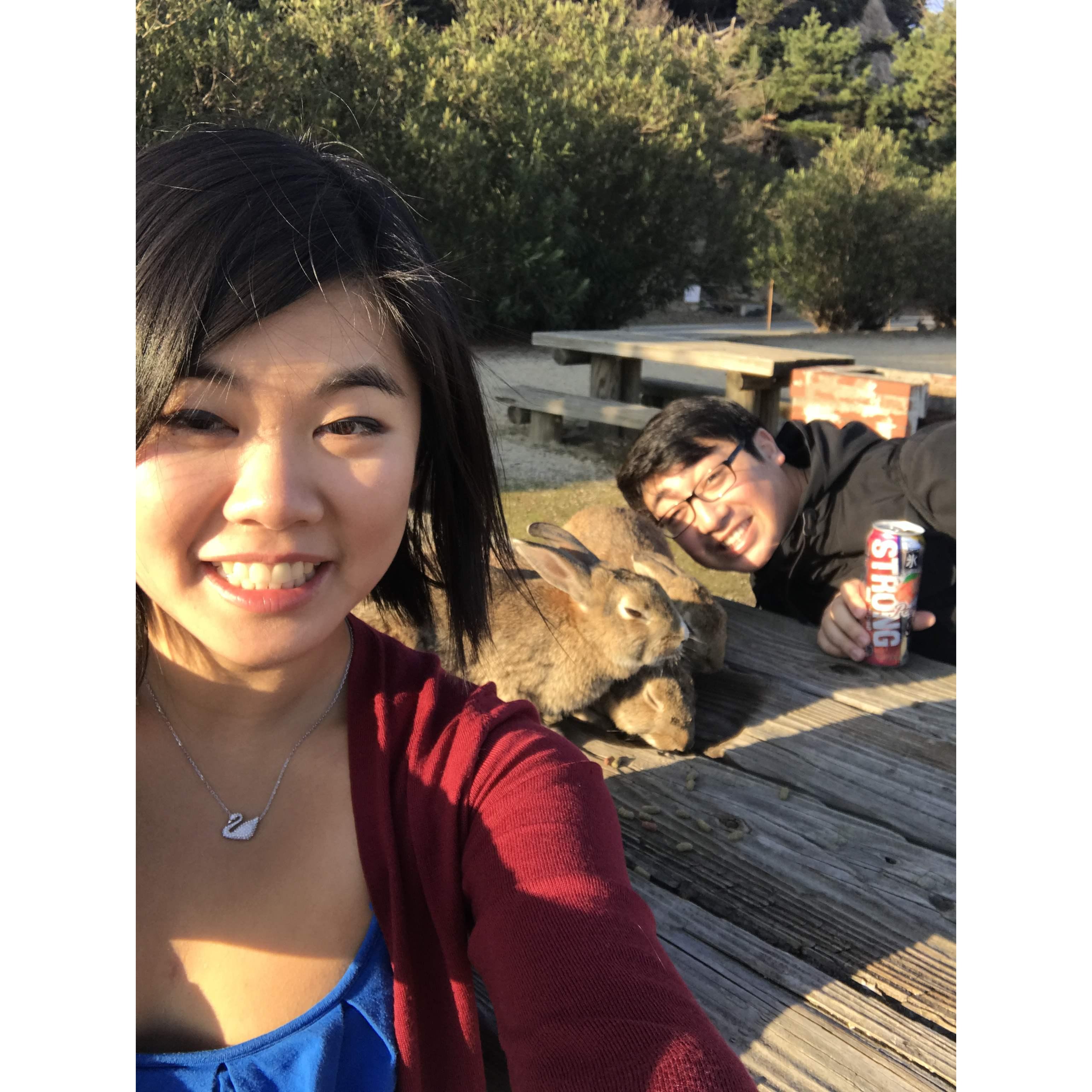 Chilling with some locals on Bunny Island in Japan in 2017.