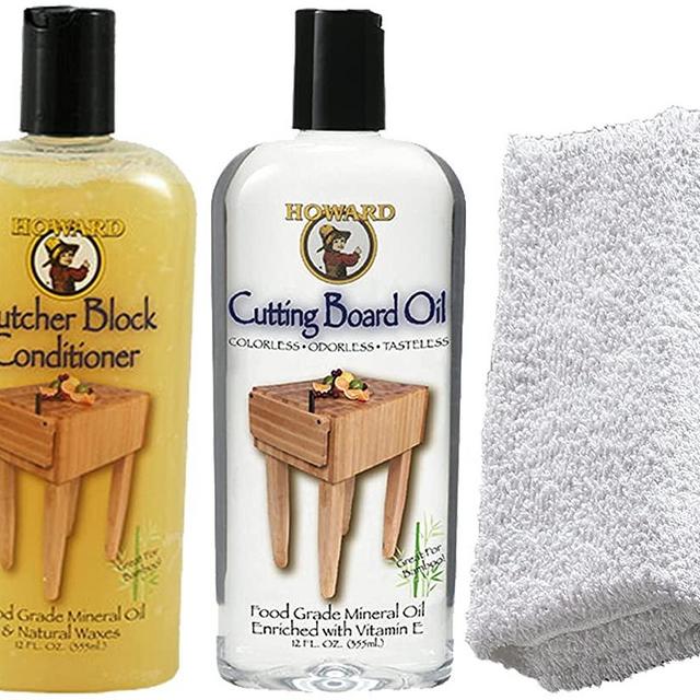 Howard Butcher Block Conditioner + Cutting Board Oil | Daley Mint Cloth for Wood Revitalizing Kit - Wooden Bowls, Utensils, Surfaces - 12oz