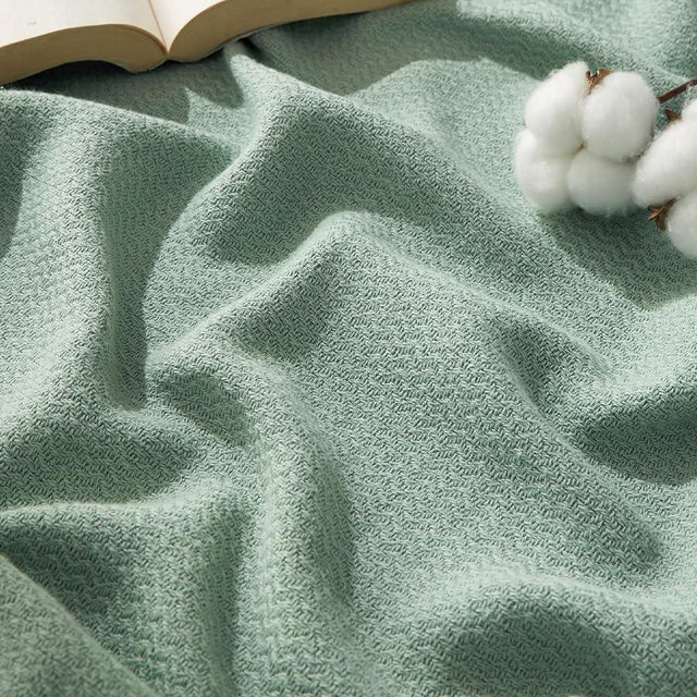 Bedsure 100% Cotton Blanket Queen Size for Bed - Breathable and Lightweight, Soft Cozy Textured Herringbone Woven Blanket for Summer Spring, Sage Green, 90x90 inches