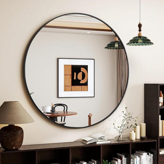 VETROVUE Black Round Mirror, 20 Inch Bathroom Mirror with Metal Frame, Wall Wall-Mounted for Entryway, Bathroom, Vanity, Living Room