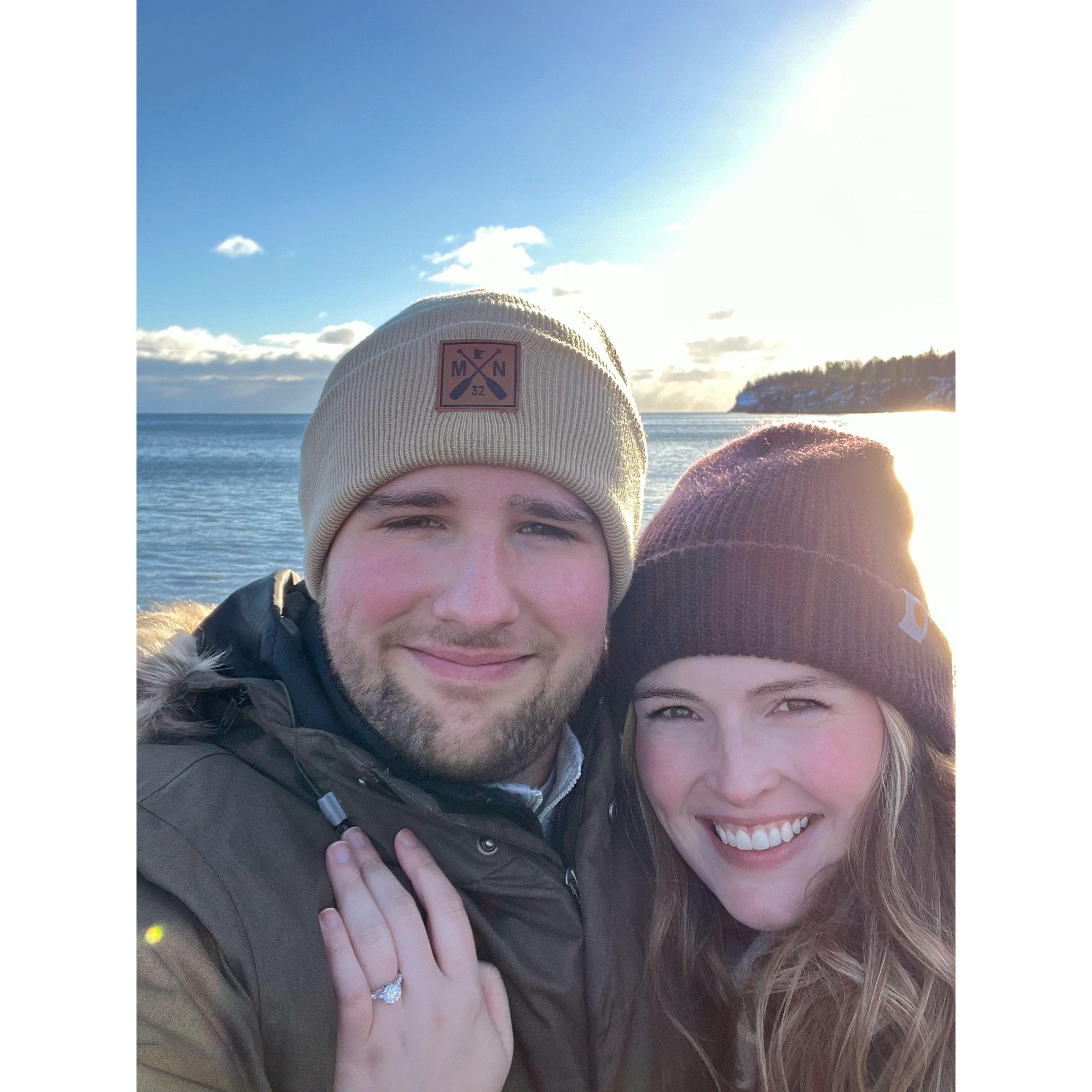After Chris proposed at Split Rock Lighthouse in Duluth, MN in November 2022