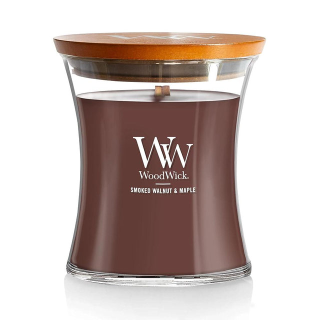 WoodWick Smoked Walnut & Maple Scented Medium Hourglass Candle, Crackles as it Burns, Perfect for Gifting, 9.7oz