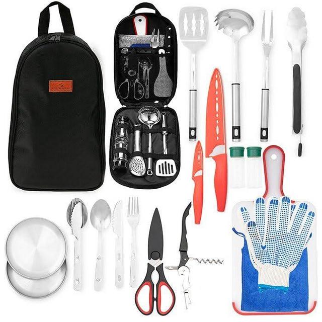 Camping Gear, Camping Cooking Set, 21pcs Camping Accessories Cooking, Camping Kitchen Set, Camp Kitchen Accessories & Organizer, Camping Utensil Set, Camping Equipment, Camping Tools & Stuff…