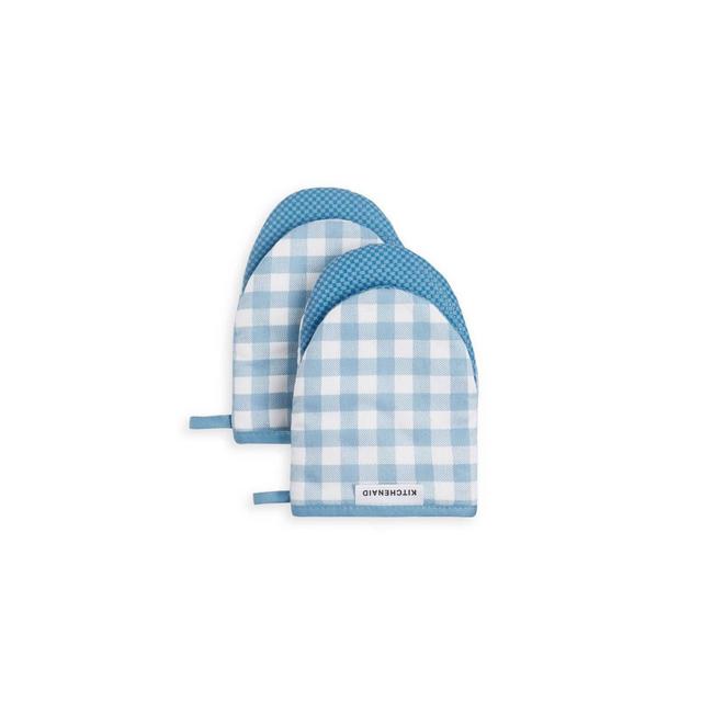 KitchenAid 2pk Cotton Gingham Mini Oven Mitts Light Blue