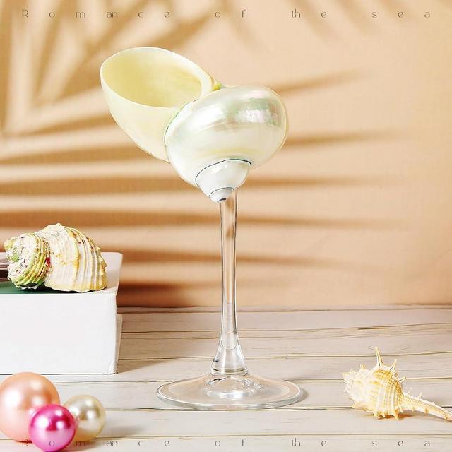 Singhoow 1 Pcs Conch Shell Wine Glass Wedding Wine Glasses Martini Glasses Goblet Cocktail Glass Cup Drinkware Drinking Stemware for Birthday Wedding Beach Bridesmaids Anniversary Party (Clear Base)