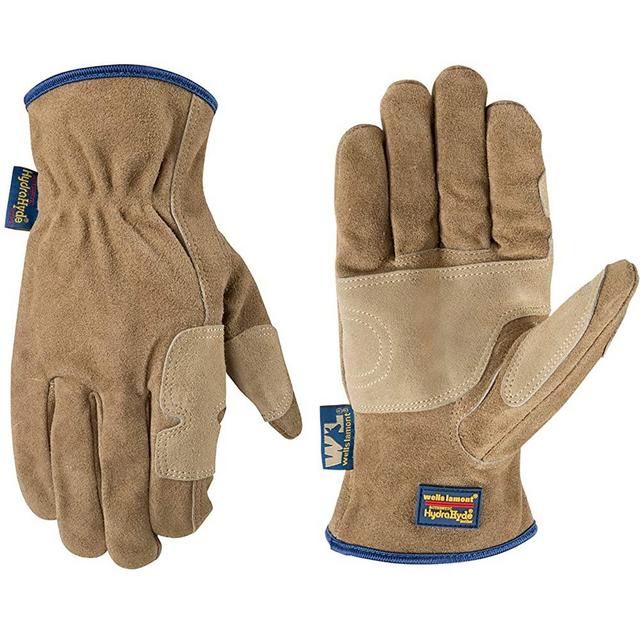 Men's Heavy Duty Genuine Leather Work Gloves, Water-Resistant HydraHyde, Medium (Wells Lamont 1019), Tan