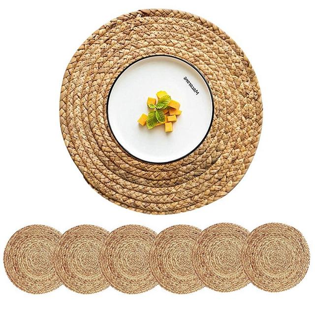 CY SISTERS 14.17Inch Woven Placemats For Round Table Placemats Non Slip Round Placemats Wicker Placemats Burlap Circle Placemats Heat Resistant Placemat Rustic Jute Placemats For Dining Table Set Of 6