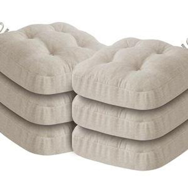 Chair Cushions, Foam Dining Chair Cushions, Tufted Indoor Chair Pads, Set of 6, Beige, 16.5” x 16.5” x 3.5”