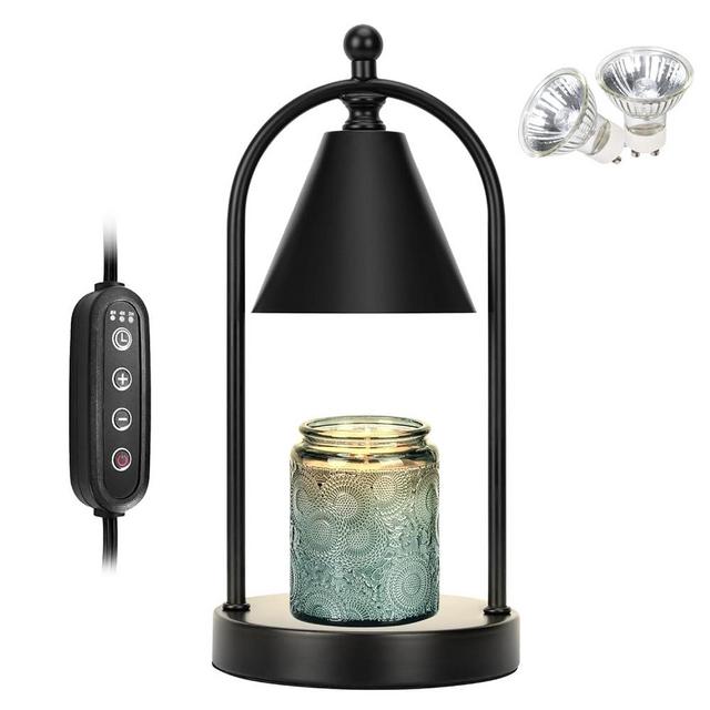 Soilsiu Candle Warmer Lamp with Timer, Electric Black Candle Warmer Light for Bedroom, Dimmable Wax Melts Warmer for Candle Jars, Home Decor Beside Lamp Gifts for Women (2 Bulbs Included)