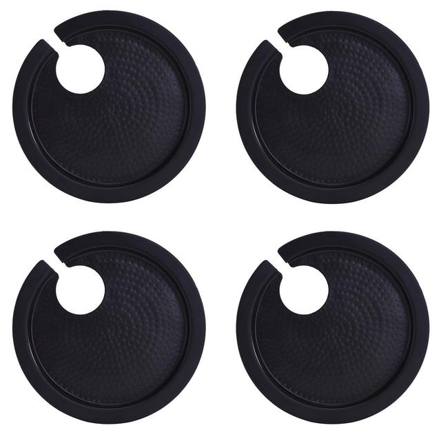 Old Dutch 9.8" 4pk Stainless Steel Hammered Buffet Plates with Wine Glass Holder Black