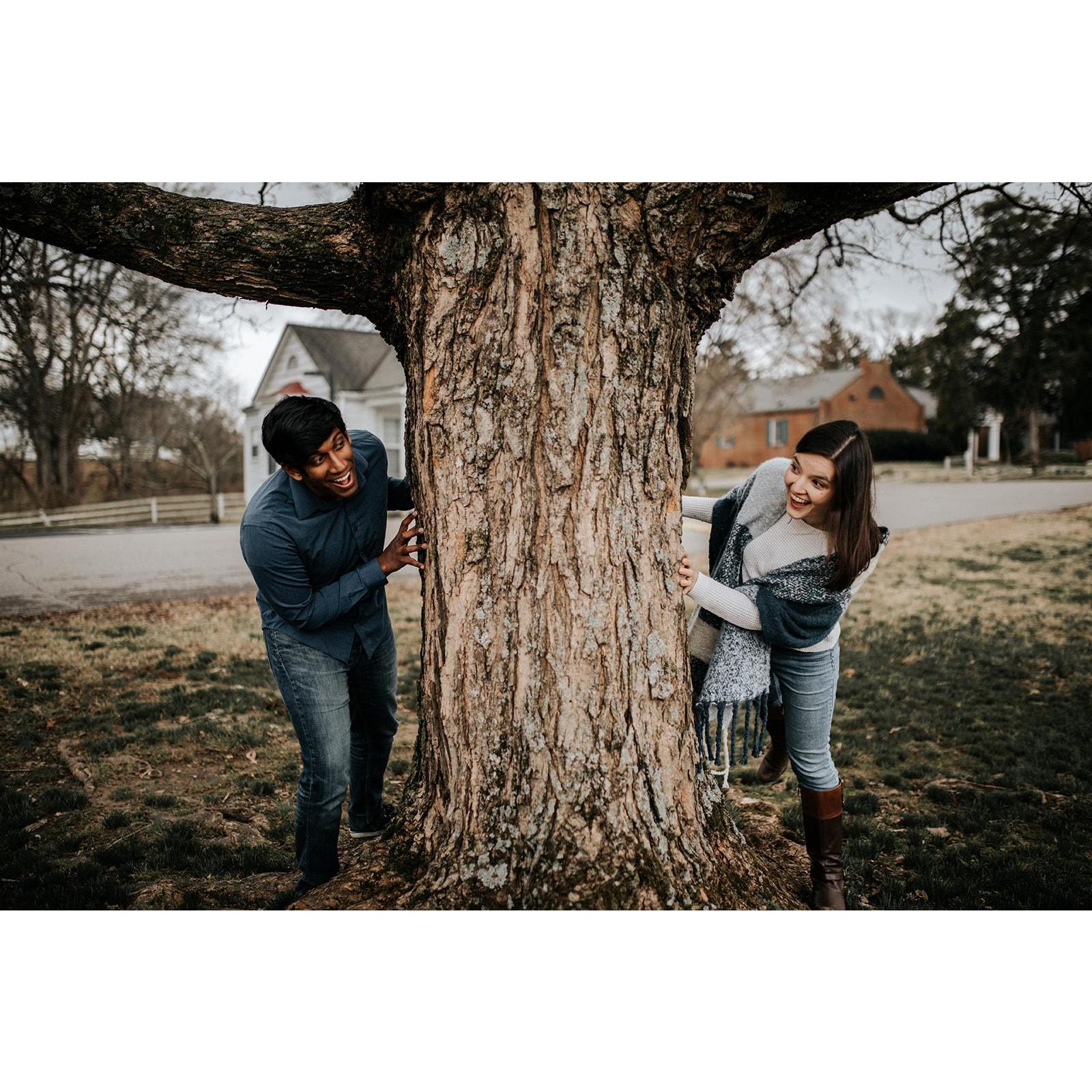 "I see you!" (It was Mark's idea to pose around the tree, getting those Bollywood vibes.)