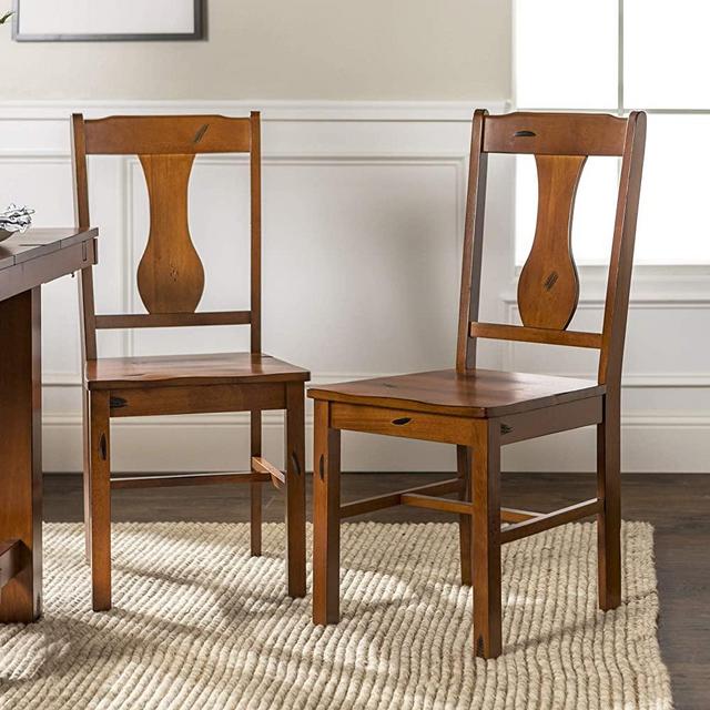 Walker Edison Rustic Farmhouse Wood Distressed Dining Room Chairs Kitchen Armless Dining Chairs Kitchen, Set of 2, Brown Oak
