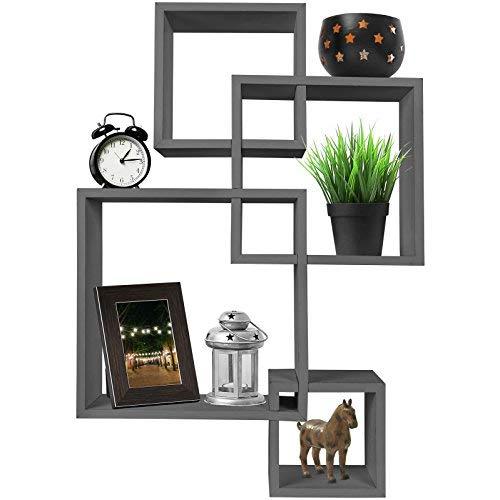 Greenco 4 Cube Intersecting Wall Mounted Floating Shelves Gray Finish