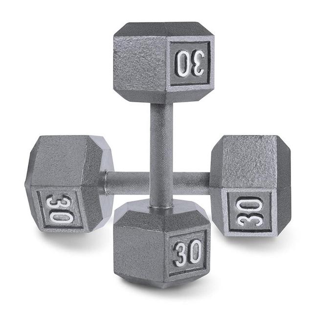 WF Athletic Supply Cast Iron Solid Hexagon Gray Dumbbells, Strength Training Free Weights Set of 2 for Women and Men, Hand Weights Sold by Pairs, from 1 to 120 LBS, Multi-Select Size Options Available