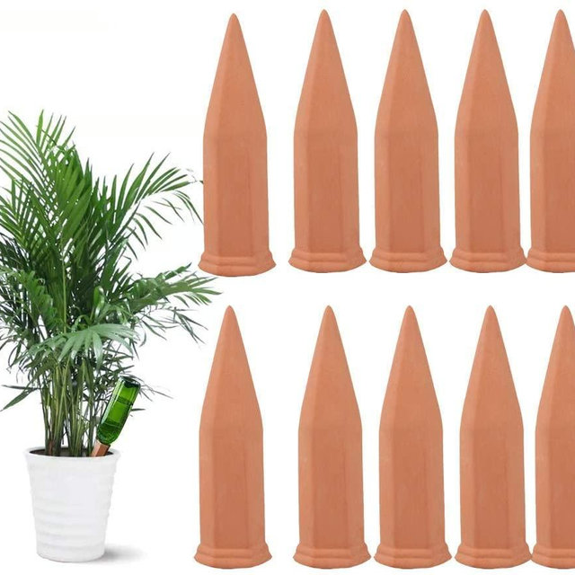Tcamp 10 Pack Plant Watering Devices, Terracotta Plant Watering Spikes Wine Bottle Automatic Plant Waterer for Vacations, Self-Watering Stakes for Indoor Outdoor Plants
