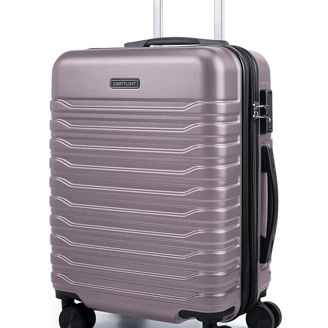 LIGHT FLIGHT Expandable Carry On Luggage 22x14x9 Airline Approved with Double Spinner Wheels, 20 Inch Lightweight Hard Shell Rolling Suitcases with TSA Lock, Rose Purple