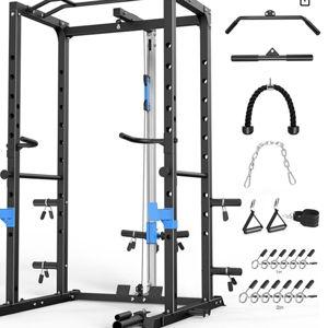ULTRA FUEGO Power Cage, Multi-Functional Power Rack with J-Hooks, Dip Handles, Landmine Attachment and Optional Cable Pulley System for Home Gym