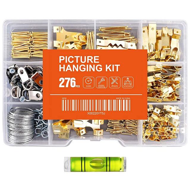 276pcs Picture Hanging Kit Picture Hanger Assortment with Picture Hooks, Wire, Nails, Screw Eyes, D Ring and Sawtooth Hardware for Frames Mounting