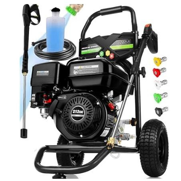 4200PSI Pressure Washer 4.0GPM Gas Power Washer 212CC Gas Powered Washing Machine Commercial High Pressure Washer with 25ft Hose&5 Nozzles for Patio Garden (Dark Black)