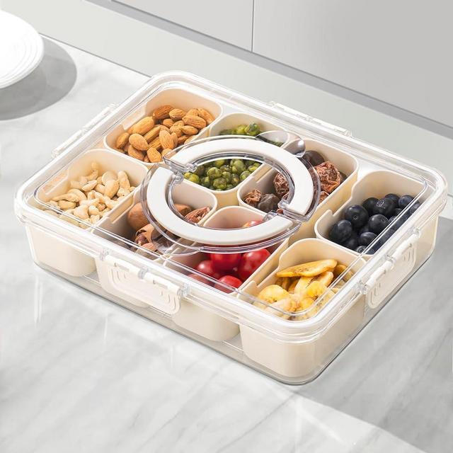 Snack Box Container, Dishwasher Safe Fruit Storage Containers, Divided Serving Tray with Lid for Veggie, Candy and Nuts Organizer, Snackle Charcuterie Boxes for Kids, Adults Travel, Party and Picnic