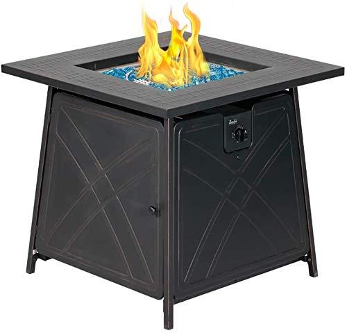 BALI OUTDOORS Gas FirePit Table, 28 inch 50,000 BTU Square Outdoor Propane Fire Pit Table with Lid and Blue Fire Glass