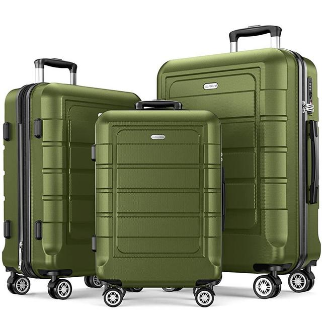 SHOWKOO Luggage Sets Expandable PC+ABS Durable Suitcase Double Wheels TSA Lock Olive Green 3pcs­