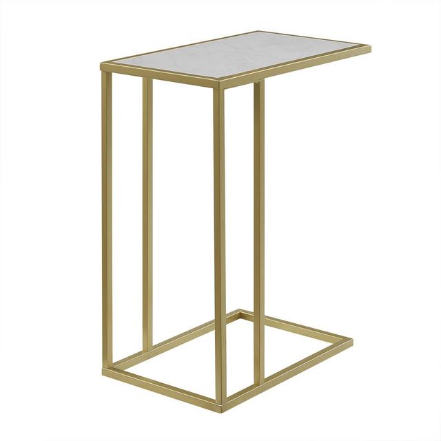 20" Modern Two Tone C Side Table with Metal and Faux Marble Gold - Saracina Home