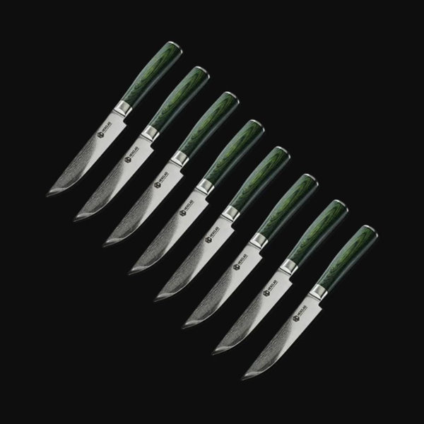 Damascus Steel Steak Knife Set, 8-pc (Green)
