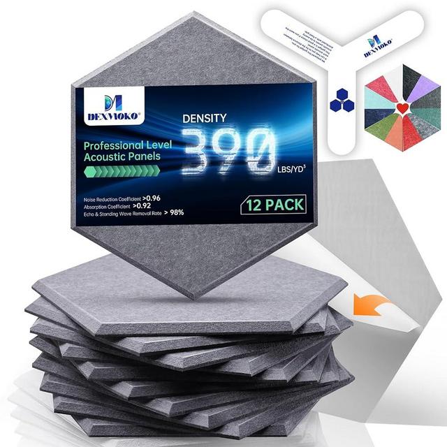 Dexmoko Pro-Level Self Adhesive Acoustic Panels, 2nd Generation Sound Absorbing Panel, Eco-friendly Soundproof Wall Panels, Sound Dampening Panels, Polyester Acoustic Foam Reducing Noise and Echoes