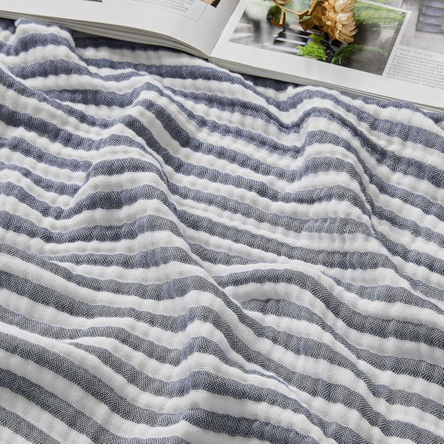 EMME Cotton Muslin Large Throw Blanket Couch Breathable Gauze Soft Lightweight Bed Blankets Adults (Striped Navy, 50"x70")