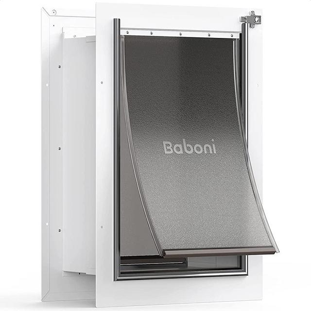 Baboni Pet Door for Wall, Steel Frame and Telescoping Tunnel, Aluminum Lock, Double Flap Dog Door and Cat Door, Strong and Durable, Small, Medium, Large