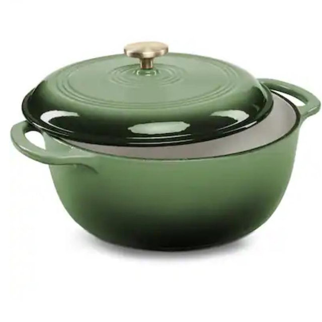 Best Choice Products - 6 Quart Cast-Iron Dutch Oven, Heavy-Duty Kitchenware w/ Enamel, Side Handles - Deep Olive Green