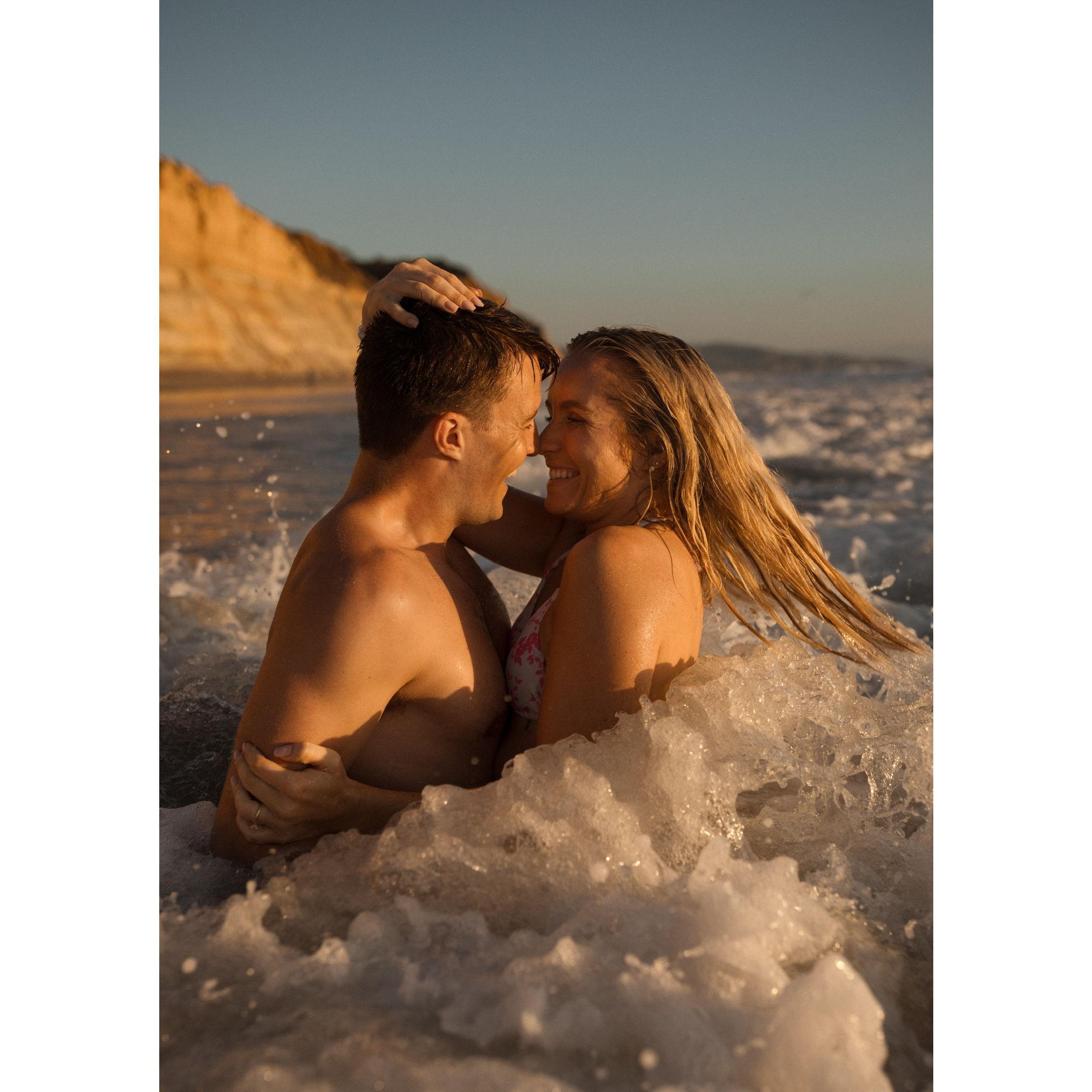 Engagement photoshoot in San Diego, California. Never afraid to jump in!