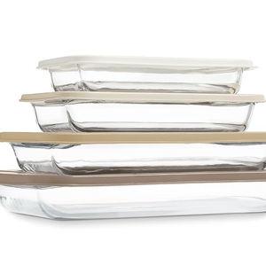 COOK WITH COLOR 8 PC. Glass Baking Dish Set with Lids - Deep Casserole Dish, Glass Food Container, Oven, Freezer and Microwave Safe, Clear Container, Brown