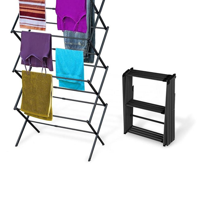 BLACK+DECKER 4-Tier Expandable Collapsible Clothes Drying Rack, Telescopic Height, Foldable Space-Saving Laundry Air Dryer for Towels, Shirts & Delicates – Durable Steel, No Tools Needed