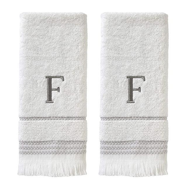 SKL Home Casual Monogram Hand Towel Set, F, 16x26, White 2 Count