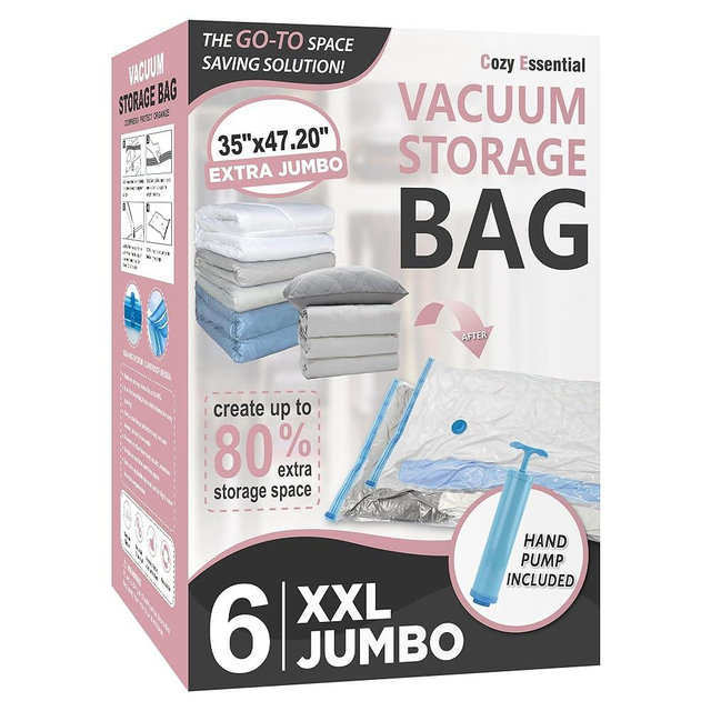 6 Pack XXL Jumbo Vacuum Storage Bags, Extra Jumbo Vacuum Sealed Bags for Comforters, Bedding, Blanket Storage, Space Saver Extra Large Vacuum Storage Bags for Huge Stuffed Toy (47.2x35in)