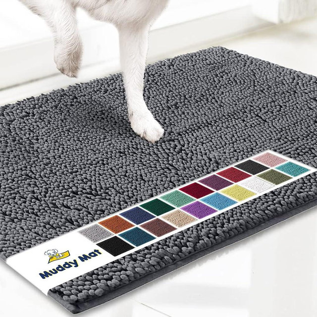 Muddy Mat® Original Dog Door Mat for Muddy Paws, Super Absorbent Microfiber, Non-Slip Washable Pet Rug, Quick Dry Chenille Entryway Carpet, Machine Washable Indoor Outdoor mat, Grey 24"x96"