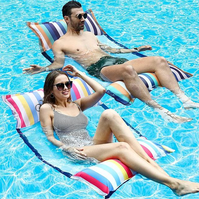 FindUWill Fabric Pool Hammock Floats, XL, 2Pack Inflatable Multi Purpose Water Hammocks Floaties (Saddle, Lounge Chair, Hammock, Drifter), Pool Float Lounger for Adults