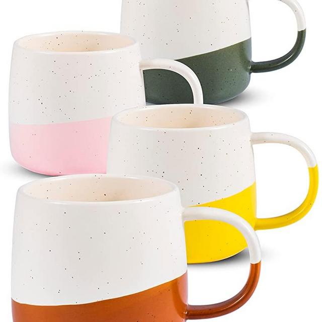 Ceramic Coffee Mugs Set of 4 - Large Stoneware Cups - Hand-Painted, Two-Tone Glazed Mug for Coffee, Tea, and More - Microwave & Dishwasher Safe