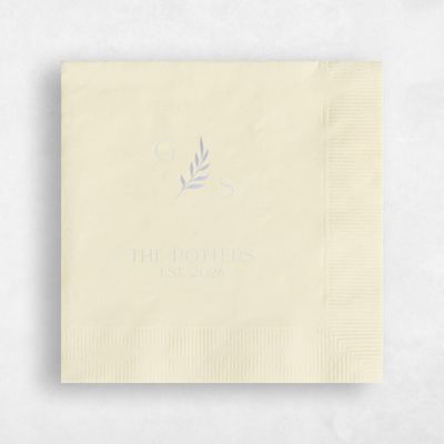 Ecru, Beige Wedding Napkin - Leafy Monogram