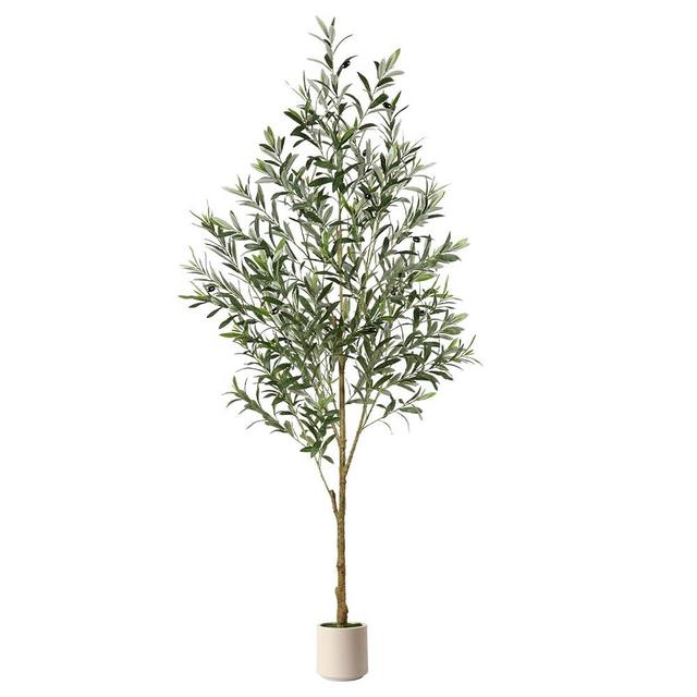 Alupssuc 6FT Artificial Olive Trees, Faux Silk Plant with Lively Artifical Trunk and Lifelike Fruits, Indoor Fake Potted Tree with White Planter for Modern Home Office Living Room Decor
