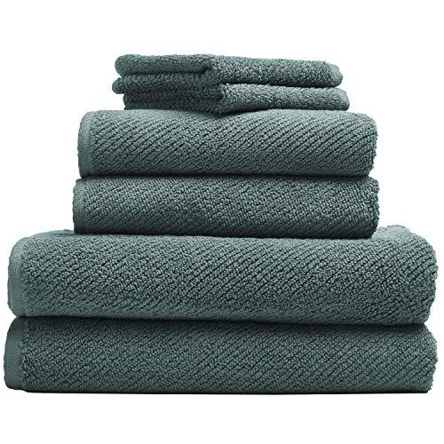 Coyuchi Air Weight Organic Towels, 6 Piece Set, Deep Dusty Aqua