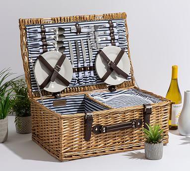 Providence Woven Picnic Baskets, Honey Willow set for 4