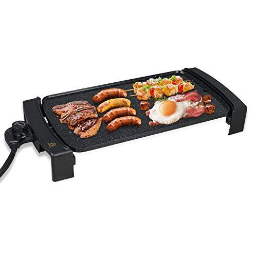 Electric Griddle Non-Stick, Smokeless Portable Pancake Griddle w/Drip Tray & Cool-touch Handles & Temperature Control, Indoor/Outdoor, 10"x21" Family-Sized (Black, Non-stick coating)