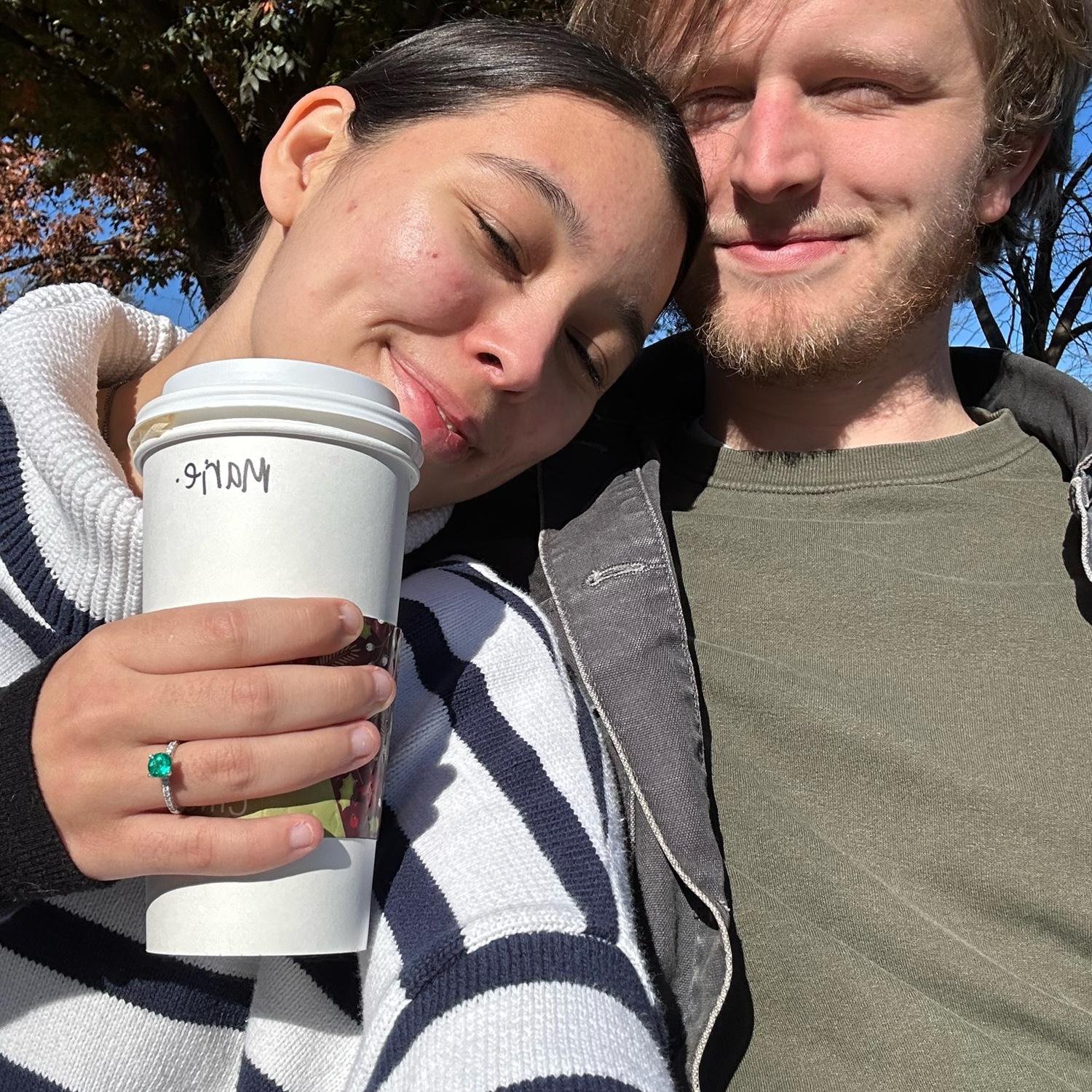 The morning after we got engaged. Marie was so sick that we had to get tea immediately.